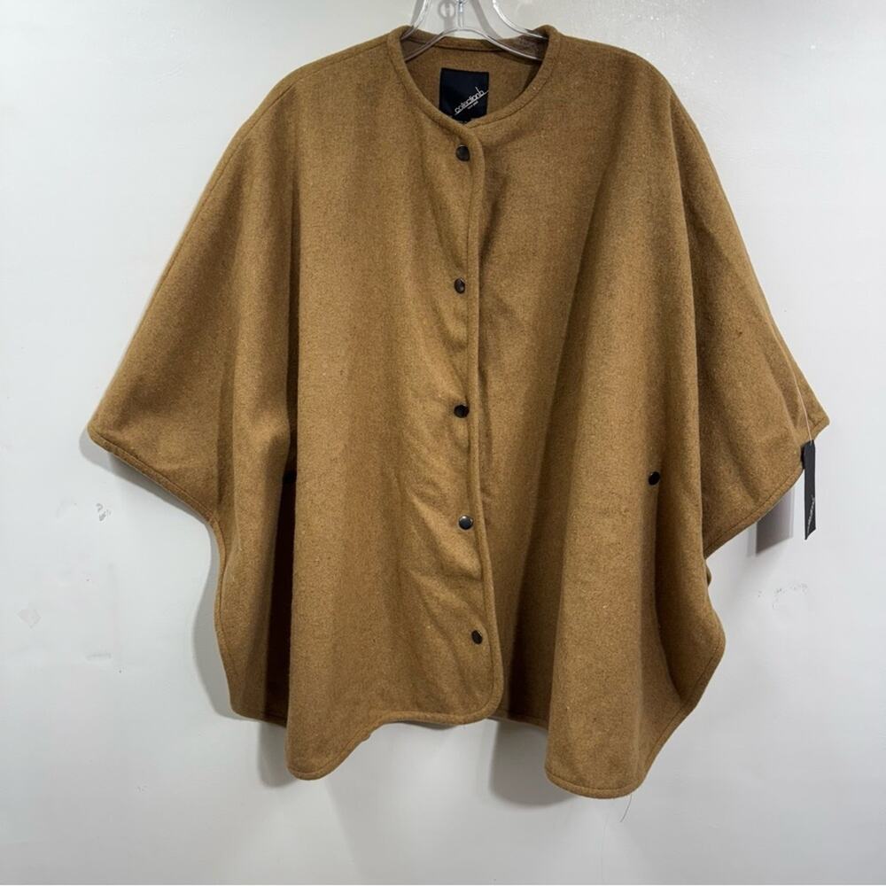 Collectionb New York Womens Shawl Wrap Tan Camel Snap Front‎ Arm Holes OS  New